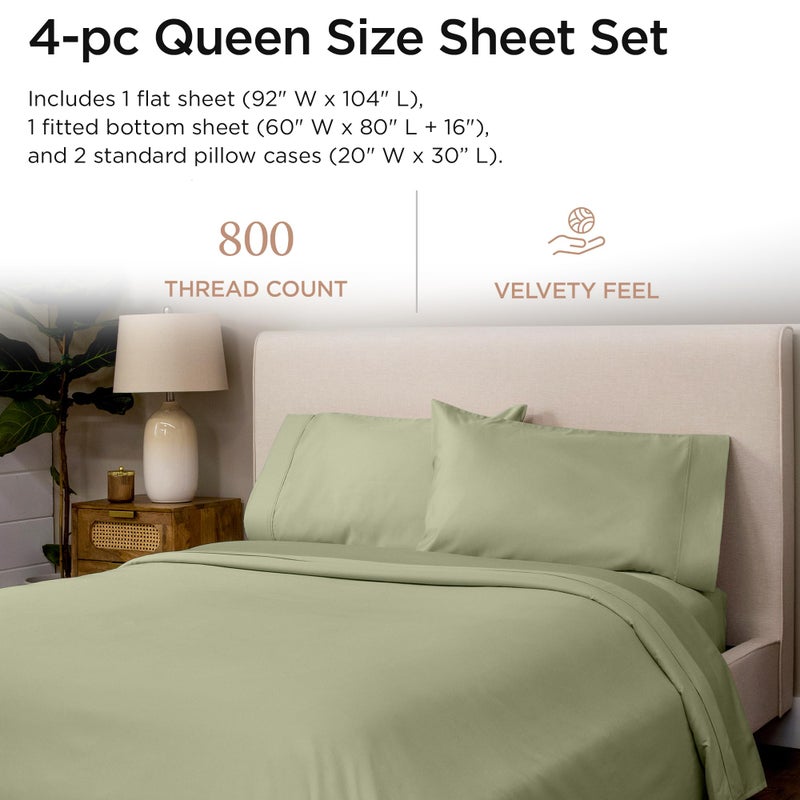 Threadmill Luxury 800 Thread Count Queen 100% Cotton Sheets - Sage Green Sateen Weave Bed-Sheets, Better Than Egyptian Cotton,4 Pc Solid Soft Bed Set, Fits 16" Deep Pocket - Image 2